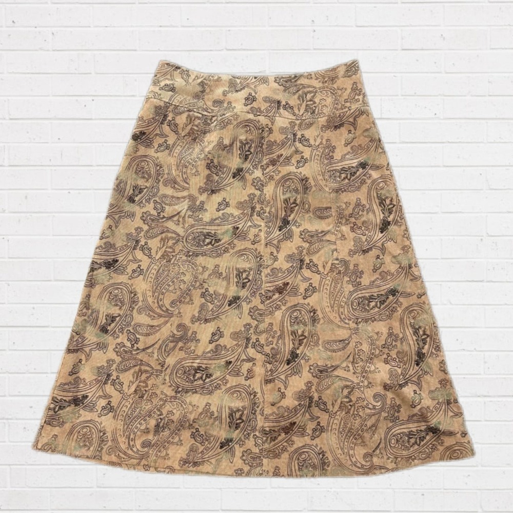 90s Boho Hippie Earthy Paisley Pattern A Line Brown Skirt Christopher & Banks